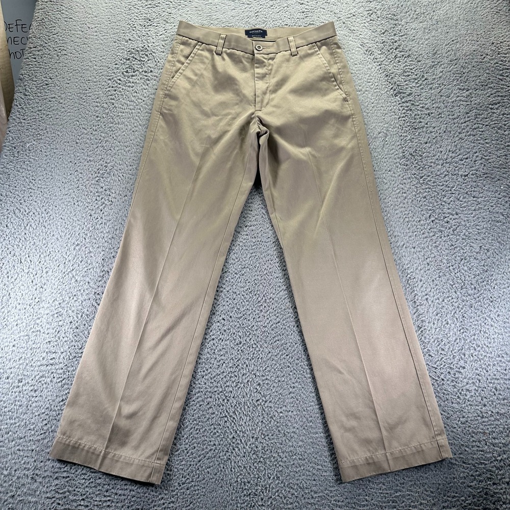 Dockers D1 Pant Mens 32x32 Beige Cotton Khakis Straight Slim Fit Office Business
